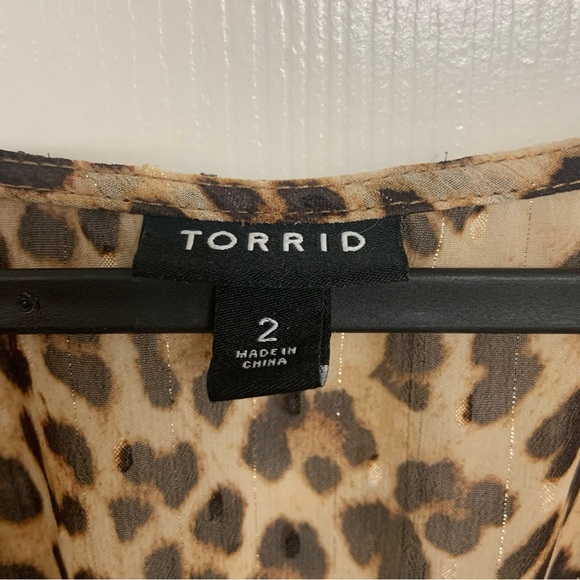 Torrid Leopard Print High Low Shirt Dress Brown Black Tan Gold Shimmer Sheer 2X - Picture 4 of 6